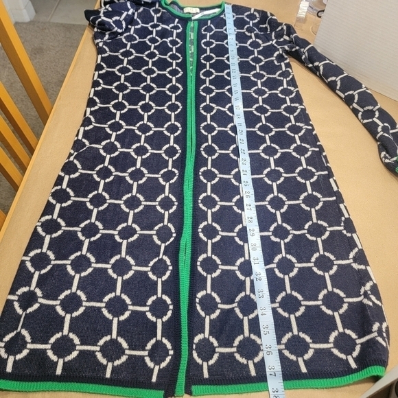 C by Bloomingdale's Open Cardigan Blue w Green Trim. Size M, EUC - Picture 8 of 8